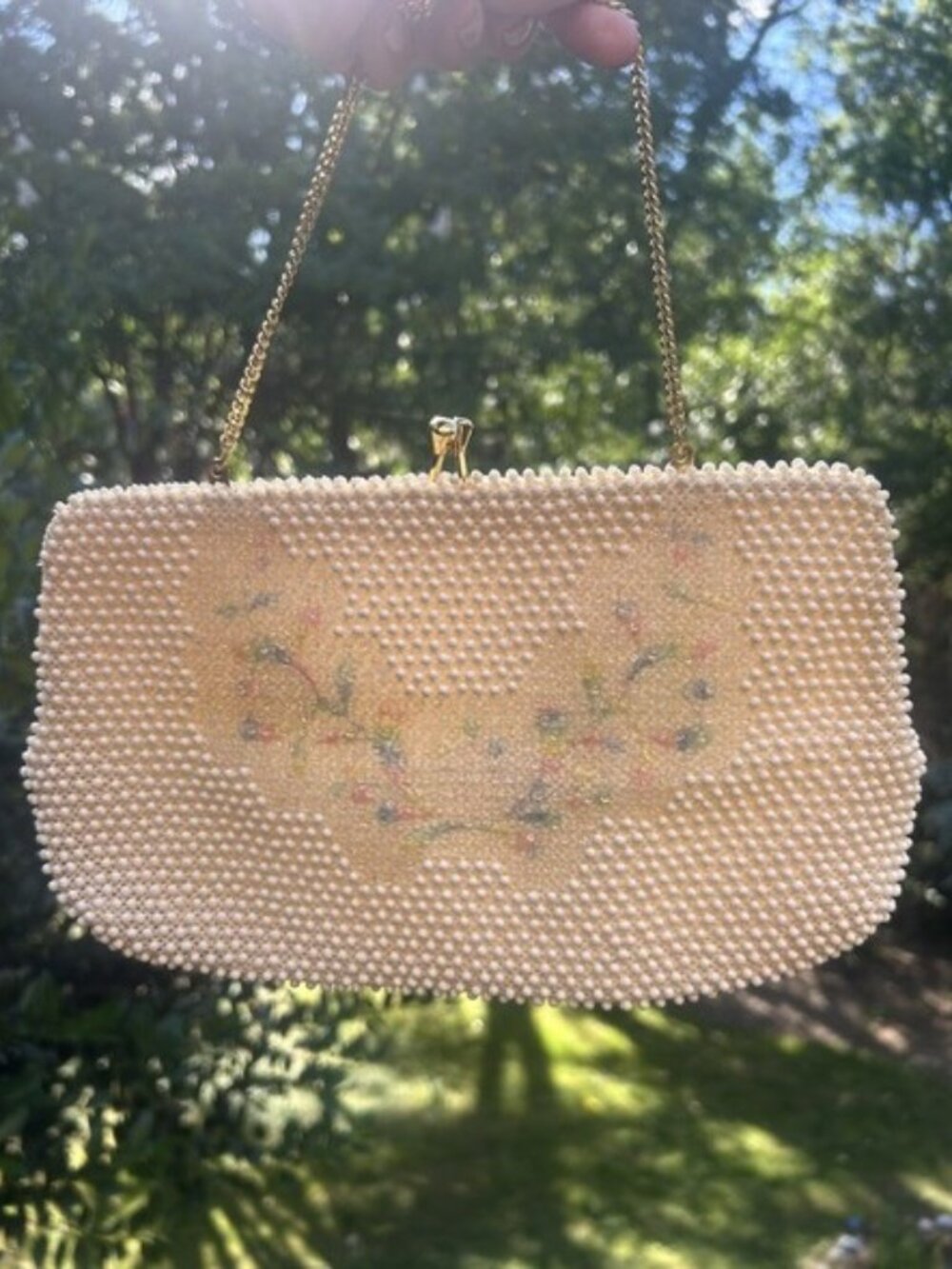 CORDE BEAD by LUMURED White Caviar Beaded Clutch PURSE